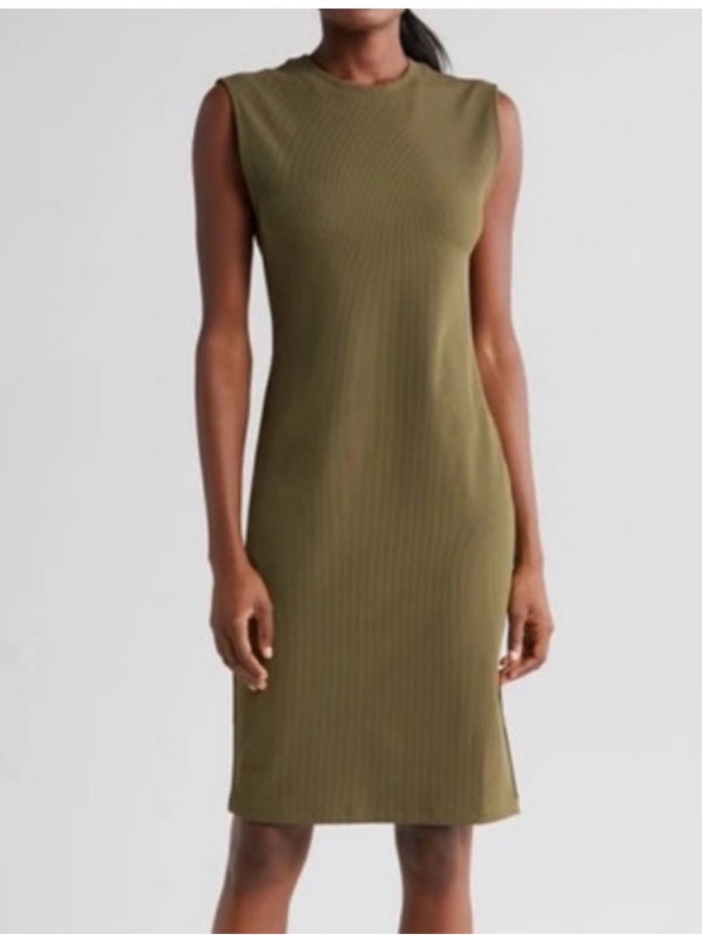 Zella Olive Branch Live In Ribbed Sleeveless Midi Dress Side Slit XL